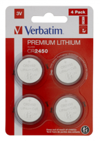 Verbatim CR2450 Premium Lithium Batteries, 4-Pack