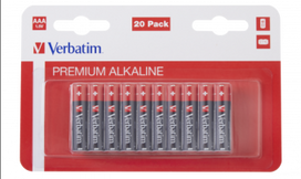 Verbatim AAA Premium Alkaline Batteries, 20-Pack, 1.5V