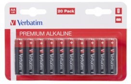 Verbatim AA Premium Alkaline Batteries, 20-Pack, 1.5V