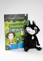 Pliušinio žaislo ir knygos rinkinys: katinas PIRATAS + knyga „Čiūčia ir Piratas. Ruošiuosi į mokyklą“ - Živilė Kalasauskaitė