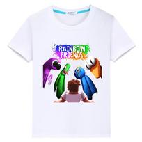 Rainbow Friends Cartoon T-shirt Short Print Tops 100%Cotton Anime Tees y2k one piece boys girls clothes Summer Children clothing 100 balta