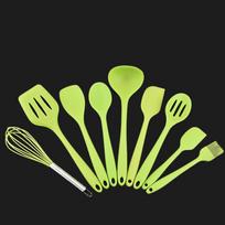 9pcs Sessile Pan Kitchen Utensils Set of Silicone Kitchenware green