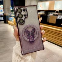 Samsung S25FE Butterfly Flashing Powder Bracket Magnetic Suction Mobile Phone Case Suitable for S24 Four Corner Airbag Anti Fall A06 Protective Case Samsung S25ULTRA