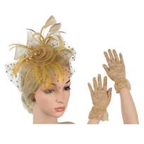 Elegant Lace Veil Fascinator Hat and Wrist Lace Gloves Set Hair Decoration for Bridal Weddings Vintage Tea Party Event auksas