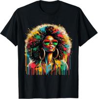 Juneteenth juodaodžių moterų karalienė afro afrikietiška melanino lašanti marškinėliai 3XL
