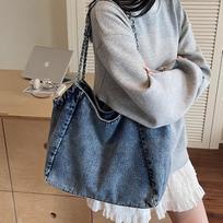 2025 Spring Collection: Large Capacity Denim Tote Bag with Versatile Chain Shoulder Strap for Women