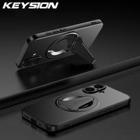 KEYSION Magnetic Phone Case for iPhone 13 14 15 16 Pro Max Metal Paint Soft Silicone+PC Upright Kickstand Shockproof Back Cover for iPhone 16 juoda
