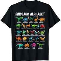 Dinozaurų tipai Abėcėlė A-Z ABC Dino identifikavimo marškinėliai S juoda