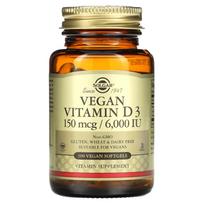 Solgar, veganiškas vitaminas D3, 150mcg/6 000IU, 100 daržovių minkštųjų kapsulių