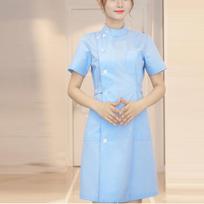 Women's Fashion Bias Lapel Standing Neck Short Sleeve Color Uniform Dresses XL mėlyna