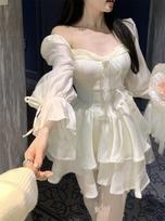 Formal Dress, Puff Sleeve Princess Skirt L smėlis