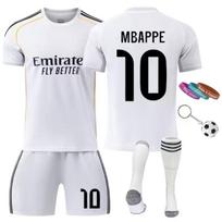 Real Madrid Mbappe Nr. 10 2025/26 Vaikų futbolo aprangos komplektas MzcrJosv® su šortais, kojinėmis, raktų pakabuku ir 3 apyrankėmis, Baltas, Unisex 4-14 metų 100-110 CM balta