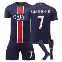 Vaikų sportiniai drabužiai Paris Kvaratskhelia Futbolo marškinėlių rinkinys 2024/2025 m. sezonas Poliesteris Mėlynas Mėlynas MzcrJosv® 100-110 cm mėlyna