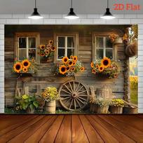 2D Rustic Sunflower Wood Wall Backdrop Countryside Photo Prop 47.2x31.5inch/120*80cm