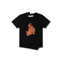 Off-White SS19 Ugnies pelenų rašto trumpomis rankovėmis marškinėliai Vyriški viršutiniai drabužiai Juodi OMAA032S181850781088 XXS
