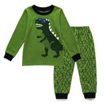 Vaikų dinozaurų pižama, 2 dalių pižamos komplektas, vaikiški animacinių filmukų rašto naktiniai drabužiai 7 Years žalia