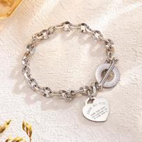 Stainless Steel Heart Charm Link Chain with OT Toggle Clasp – Elegant Zircon for Women,