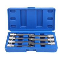 3/8” lizdo adapterio papildomai ilgas Torx/šešiakampis žvaigždės antgalio lizdų rinkinys, 7 dalys, Cr-V plieno, chromo vanadžio plieno, 3 mm