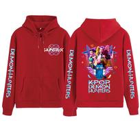 Kpop Demon Hunters Hoodie Men Women Harajuku Mira Rumi Zoey Huntrix Pullover Hoodie Y2k Clothes Tops XL raudona
