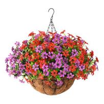 Artificial Hanging Flowers Basket UV Resistant Outdoor Fake Hanging Plants Colorful Faux Silk Flowers Eucalyptus in Basket for Porch Patio Balcony D