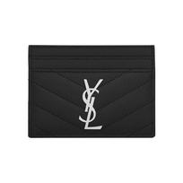 Saint Laurent Ysl Monogram Silver Logo Grainy Embossed Quilted Leather Card Holder Women Card Holder Black 423291-BOW02-1000 Box(Basic Set+Box)