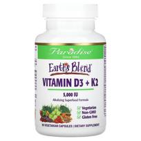 Paradise Herbs, Earth's Blend, Vitamin D3 + K2, 5,000IU, 90 veggie capsules
