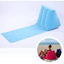Didelė PVC veliūrinė pripučiama trikampė pagalvė paplūdimiui/stovyklavimui Pilka/mėlyna/rožinė LightBlue