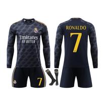 Vaikų sporto apranga Real Madrid Ronaldo Futbolo Džersio Rinkinys Juoda Trumpomis Rankovėmis Treniruočių Uniforma 120-130 CM juoda