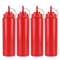 4vnt virtuvės plastikiniai prieskonių dozavimo buteliukai su dangteliu Daugiafunkcis pigmento išspaudžiamas buteliukas 250 ml BPA 250ml raudona
