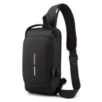 Men's Sleek Anti-theft PU Leather Crossbody Bag - USB Charging, Stylish Print & Zip Closure juoda