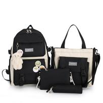 4 Pcs Sets Children's School Backpack Kawaii Women's Backpack Bookbag School Bags for Teens Girls Mochilas juoda