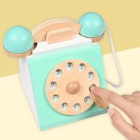 Medinis simuliacinis retro telefono žaislas Vaikams Medinis simuliacinis telefonas Žaidimų namelis Kūdikio ankstyvojo ugdymo dovanos Namų dekoravimas