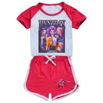 5029 Kids Girls POP Rumi Zoey Mira Print T-shirt Shorts Sport Tracksuit Clothes Set 100cm raudona
