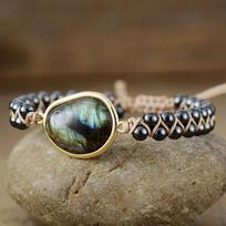 Labradorito Dvigubo Sluoksnio Pintas Bohemiškas Karoliukų Draugystės Apyrankė Labradorite gray