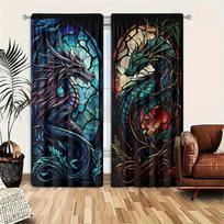 Dragon Print Light-Filtering Curtain Panels   Set of 2   Polyester Woven with Rod Pocket - Arts Themed   Peach Skin Velvet Sanded F 100*130 Rod Pocket 1pcs