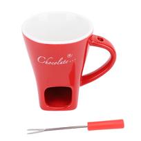 Chocolate Melting Cup Ceramic Chocolate Fondue Mug With Fork For Ice Cream Cheese Butter 301-400ml raudona