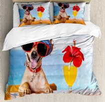 Cute Chihuahua Dog Duvet Cover SetGirl Chihuahua Fashion Glasses Ribbons PuppyBedding Sets Twin Single King SizePale Pink EU Single(135*200cm)3pcs