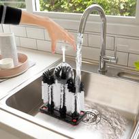 Butelių valymo šepetėlis Stiklinės plovimo priemonė su siurbimo pagrindu 3 galvučių šerių šepetėlis alaus stiklams juoda
