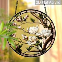 Acrylic Magnolia Flower Suncatcher Stained Glass Effect Window Hanging Ornament Floral Gift for Home 20cm/7.87Inches
