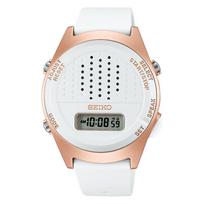 Voice Digital Watch SBJS016 Unisex Quartz Voice Notification Function Time and Alarm can be set with voice guidance Silicone Strap Pink Gold White
