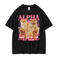 Alpha Patinas Katė Kačiukas Juokingas Memas Marškinėliai vyrams moterims Drabužiai Mada Mielas Marškinėliai Vyriškas Medvilninis Laisvalaikio trumpomis rankovėmis Marškinėliai Viršutiniai drabužiai S juoda