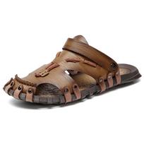 Microfiber Leather Summer Breathable Casual Slip on Flat Mens Sandals Beach Sandal Man Shoes Sandles Sandalen Heren Comfort Soft 38 chaki