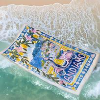 Andiamo Scooter Lemon Beach Towel - Vibrant Italian Coastal Scene, Ultra-Soft Microfiber, Quick-Dry & Lightweight W40*H60(CM)