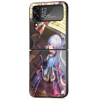 Juodas telefono dėklas, skirtas Samsung Galaxy Zflip3 Z Flip 3 5g Zflip Z Flip 4 Zflip4 Flip4 Flip3 dangtelis Genshin Impact Anime Cute Shell Samsung Z Flip 5G