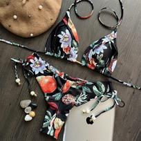 Seksualus spausdintas apynasris Brazilijos bikinis, moteriškas maudymosi kostiumėlis, moteriškas maudymosi kostiumėlis Dviejų dalių bikinio rinkinys maudymosi kostiumėliui maudymosi moteriai S juoda