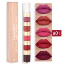 5 viename matinių lūpų dažų rinkinys Combo Strip Velvet Sexy Red lūpų atspalvis Nelipnus puodelis lūpų blizgesio lūpų aliejus, makiažo lūpų kosmetikos rinkinys