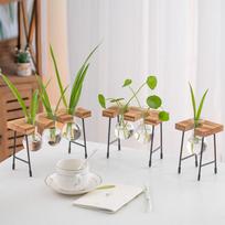 Stiklinė hidroponinė vaza su mediniu stovu pothos ir gėlių kompozicijoms Small Wooden Stand Foam Packaging