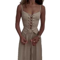 Purely Sensuals Lace,Up Top With Cut,Out Detailss Casual Wide,Leg Trousers Set XL smėlis