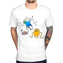 Adult T-Shirt Adventure Time Radio Finn Jake Land T-Shirt Cotton Short Sleeve Funny Shirt S balta