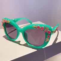 Luxury Brand Designer Oversized Cat Eye Flower Sunglasses Women Vintage Fashion Sun Glasses Trendy Punk Big Frame Pink Shades